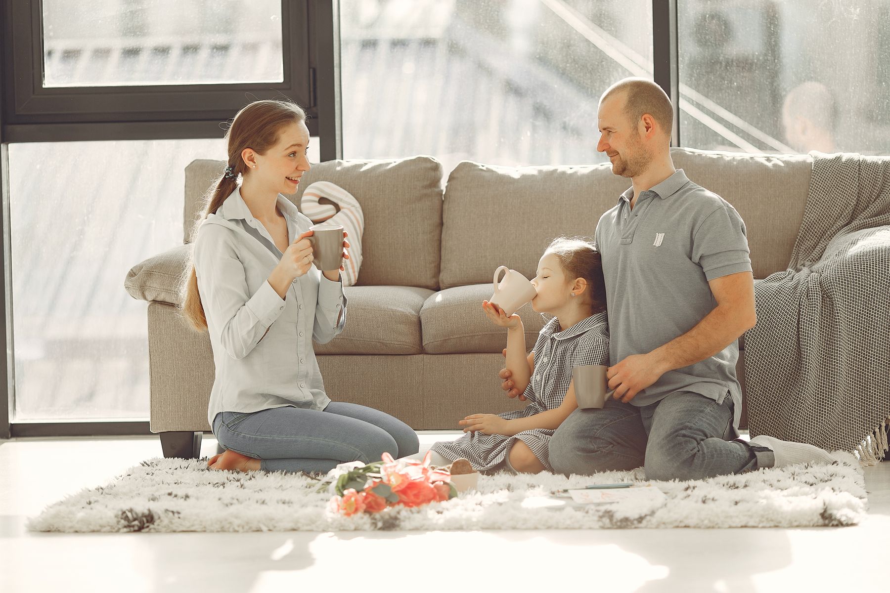 A family spending time together at home
